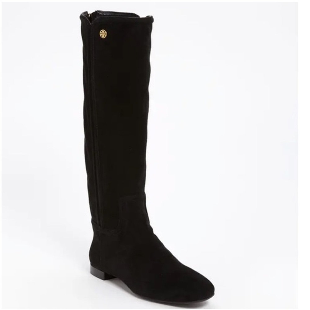 Tory Burch Irene Black Suede Leather Riding Boots Size 5 MSRP $495